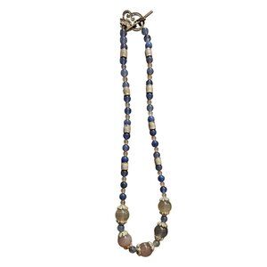 Blue & White Glass Beaded Necklace With Silver Accents